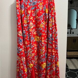 Lulu's Orange Red Maxi A-Line Skirt with Slit